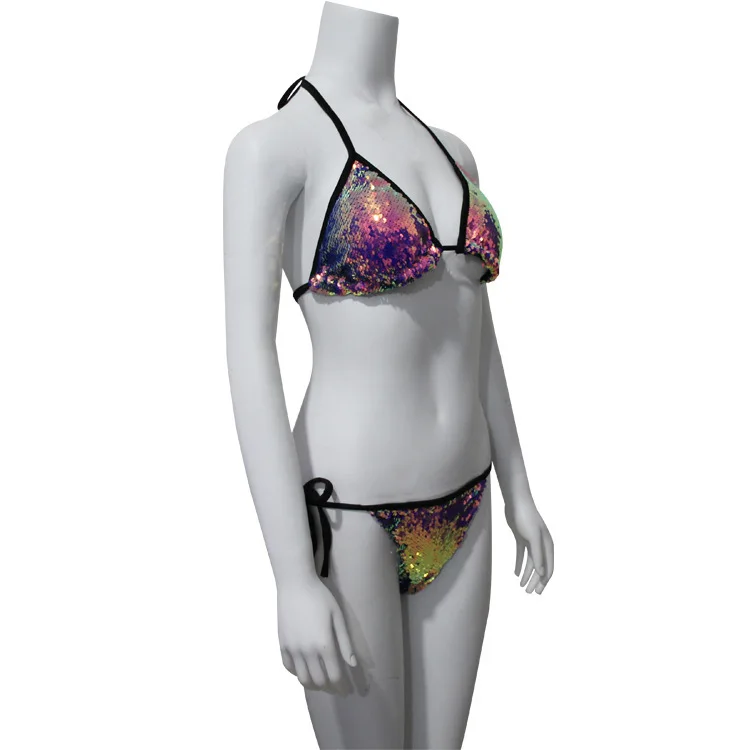 Сексуальный Холтер Sequin Bikini Set Bling-bling блестящие бикини с декоративными