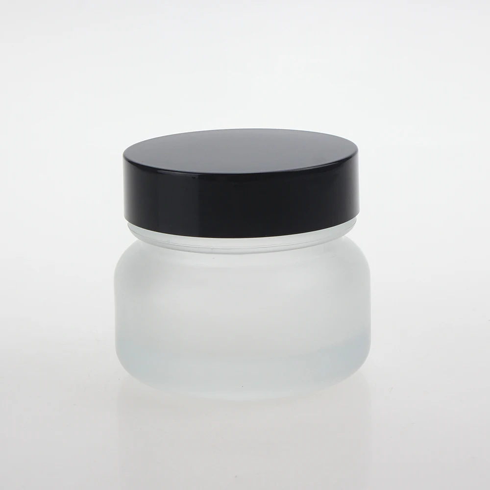 

Empty Clear frosted minimalism 50g eye cream glass jar with black and white lid China Supplier