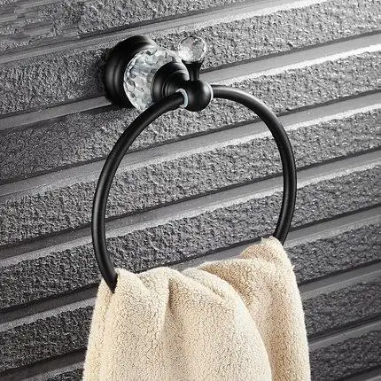 Towel Ring Прозрачные кристально-черные наборы аксессуаров для ванной комнаты, античные масляные бронзовые аксессуары для ванной комнаты, латунные аксессуары для ванной комнаты - Цвет: Towel Ring