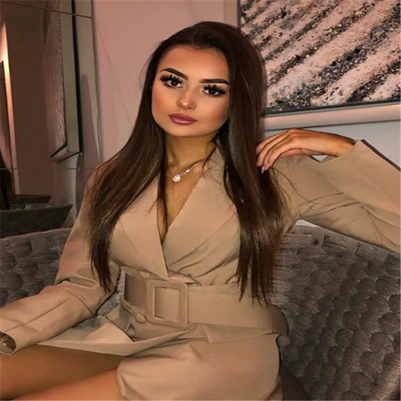 Хаки New Autumn Solid Coat Windbreaker Women Bandage Top Girls Long Sleeve Dress Jacket Double Breasted Thin Ladies Tops Clothes - Цвет: Хаки