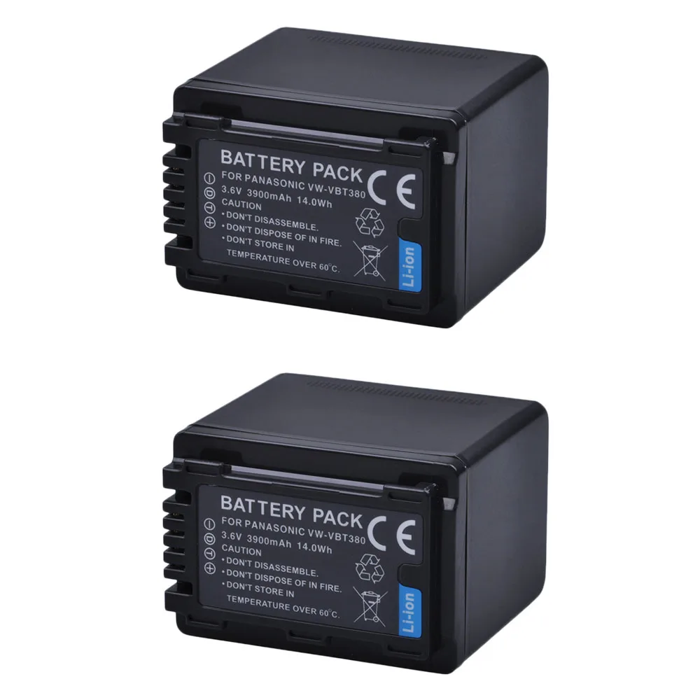 2Battery 1x3900 мА/ч, VW-VBT380 VBT380 VBT190 Батарея для цифрового фотоаппарата Panasonic HC-V110, HC-V130, HC-V160, HC-V180, HC-V201, HC-V250, HC-V260 батареи - Цвет: 2Battery