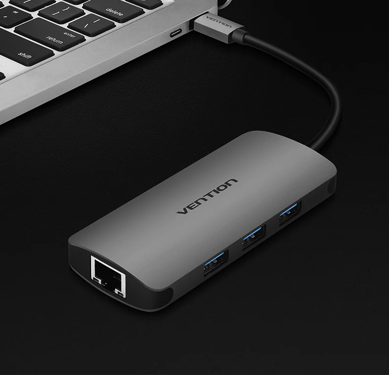 Vention USB C Ethernet адаптер usb-хаб 3 порта конвертер Тип C 3,0 USB к RJ45 Lan сетевая карта для Macbook USB Ethernet переключатель