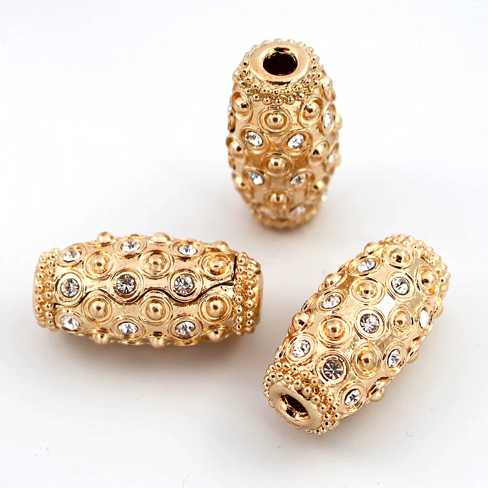 

Dubai Gold Spacer Beads Drum Tube Connectors Rhinestone Paved Findings DIY for African Indian Women Men Wedding Necklace Making