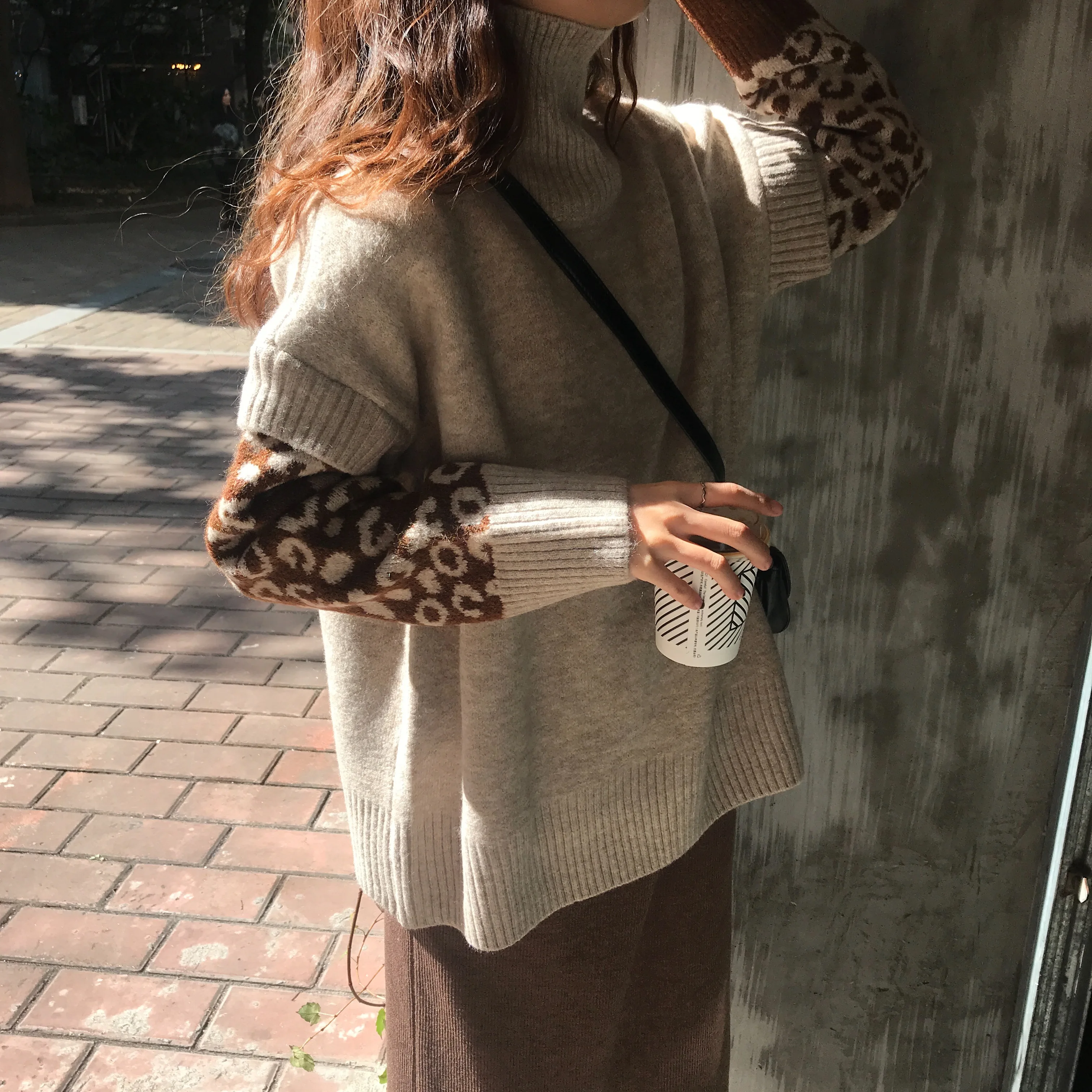 Lychee Girls Leopard Patchwork Women Sweater Turtleneck Long Seeve Female Thick Autumn Winter Office Lady Style Pullover |