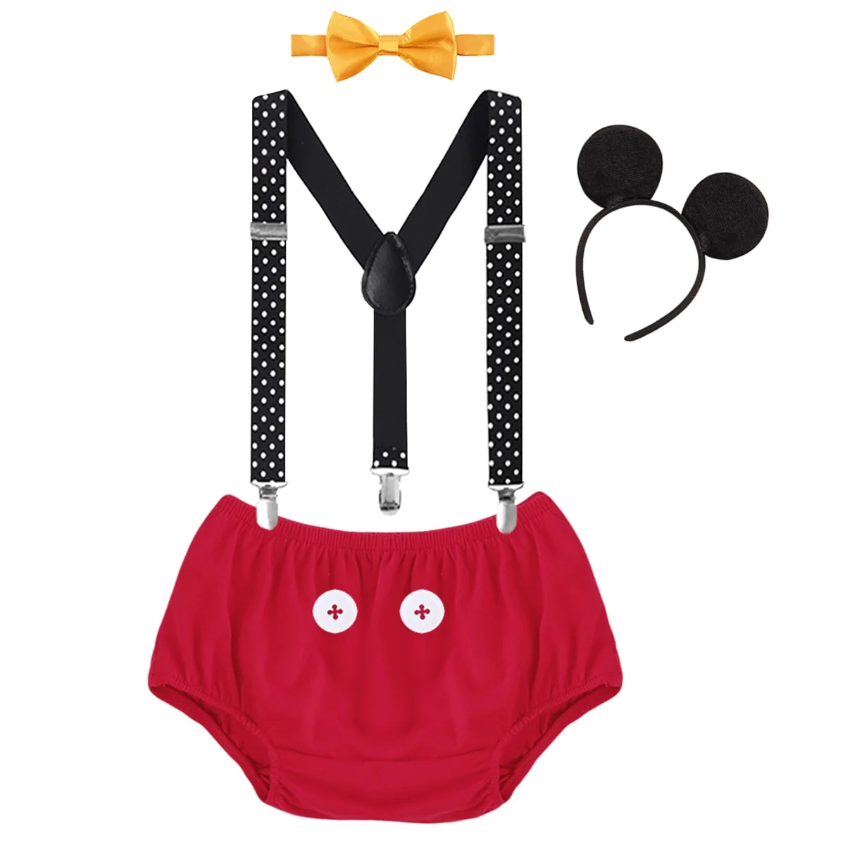 Red with Button Комплект из 4 предметов, милая детская одежда с Микки Маусом для мальчиков и девочек, торт на день рождения, фотосессия, наряд для мальчика на подтяжках - Цвет: Red with Button
