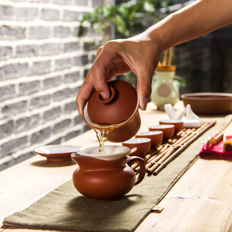 Высококачественный Фиолетовый глиняный чайный набор Gaiwan элегантная китайская