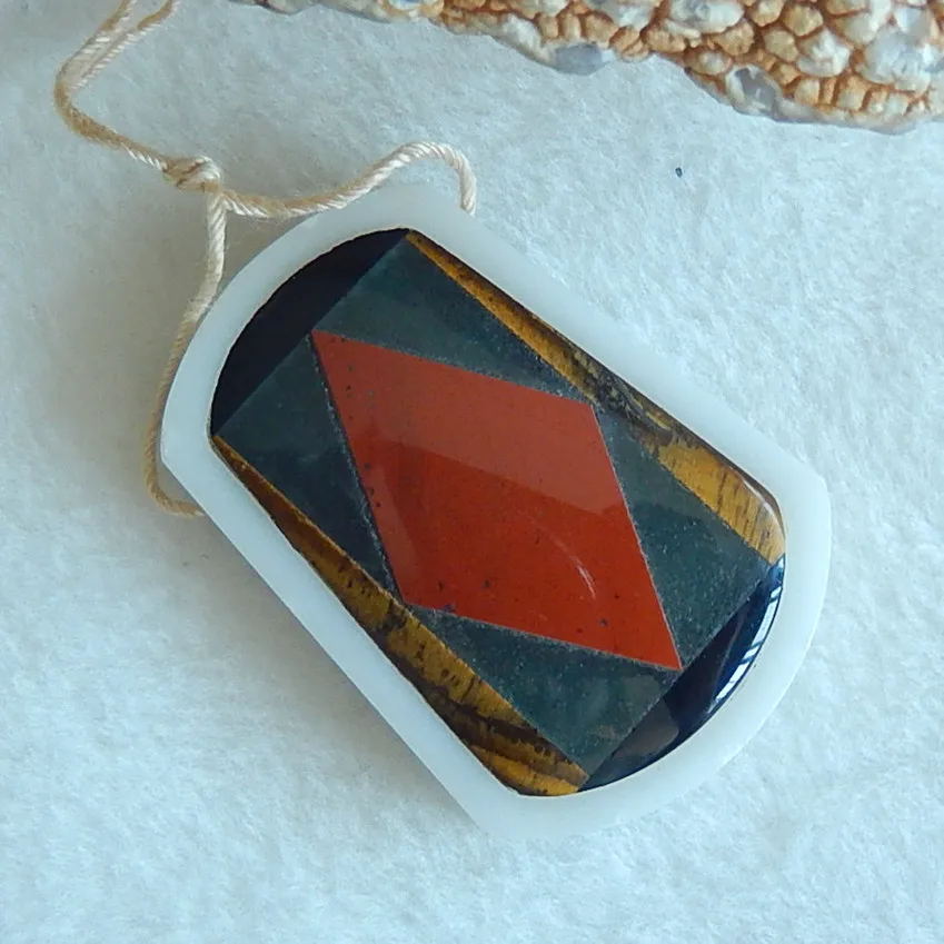 

White jade with Red River,Tiger eye Pendant Bead,39x28x7mm,15.7g