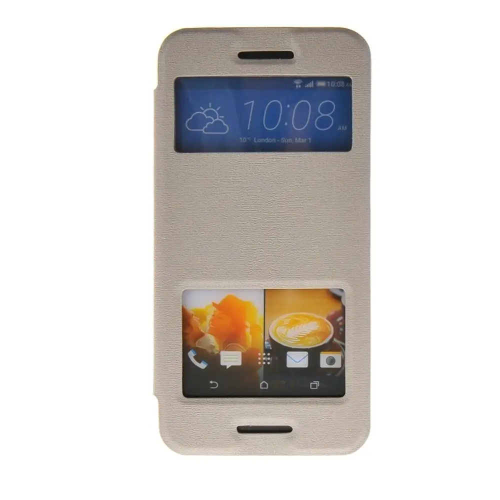 Кожаный чехол-книжка с двойным окошком обзора 5,0 для htc One M9 Чехол для htc One M9 откидная крышка для сотового телефона чехол - Цвет: style1 White