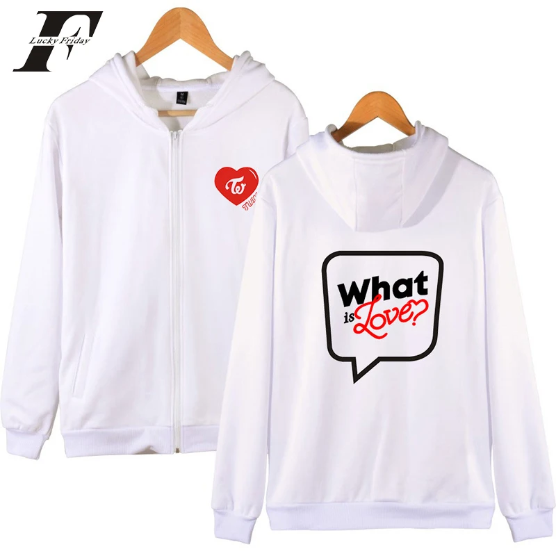 Дважды what is love Мода harajuku на молнии для мужчин и женщин куртки с капюшоном девочек