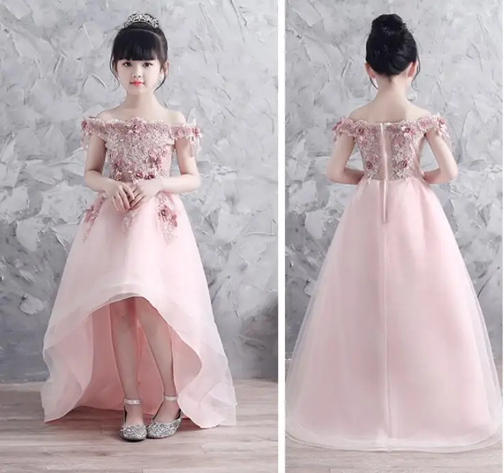 Элегантное платье для девочек с аппликацией и цветочным рисунком на свадьбу