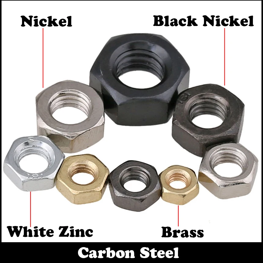 

M2 M2.5 M3 M4 M5 M6 White Nickel Plated Carbon Steel DIN934 Hexagonal Nuts Full Metric Thread Hex Hexagon Nut