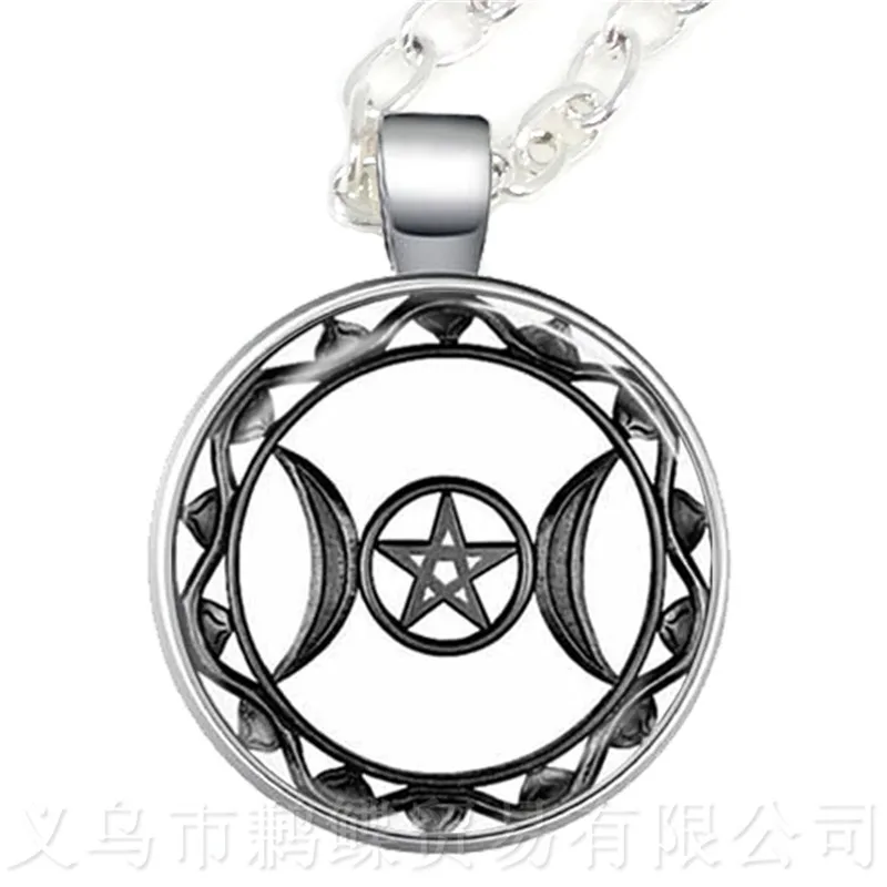 Зеленый фон Тройная богиня луны Wicca пентаграмма Волшебная амулет талисман