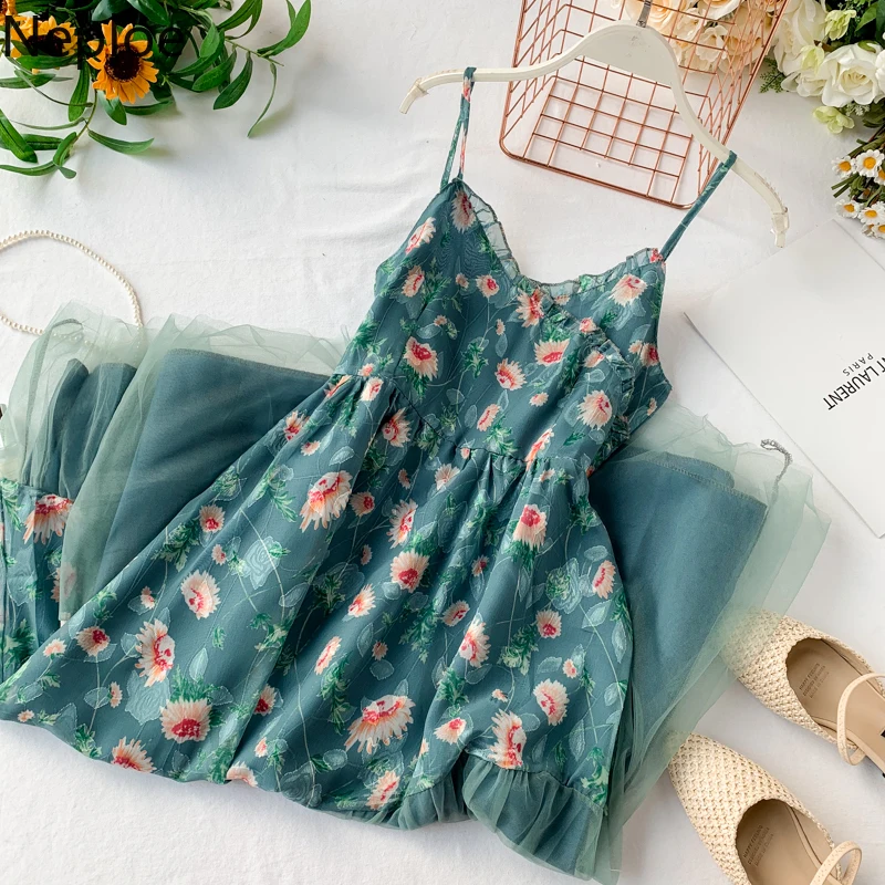 Женское шифоновое платье с цветочным принтом Сетчатое лоскутное v образным