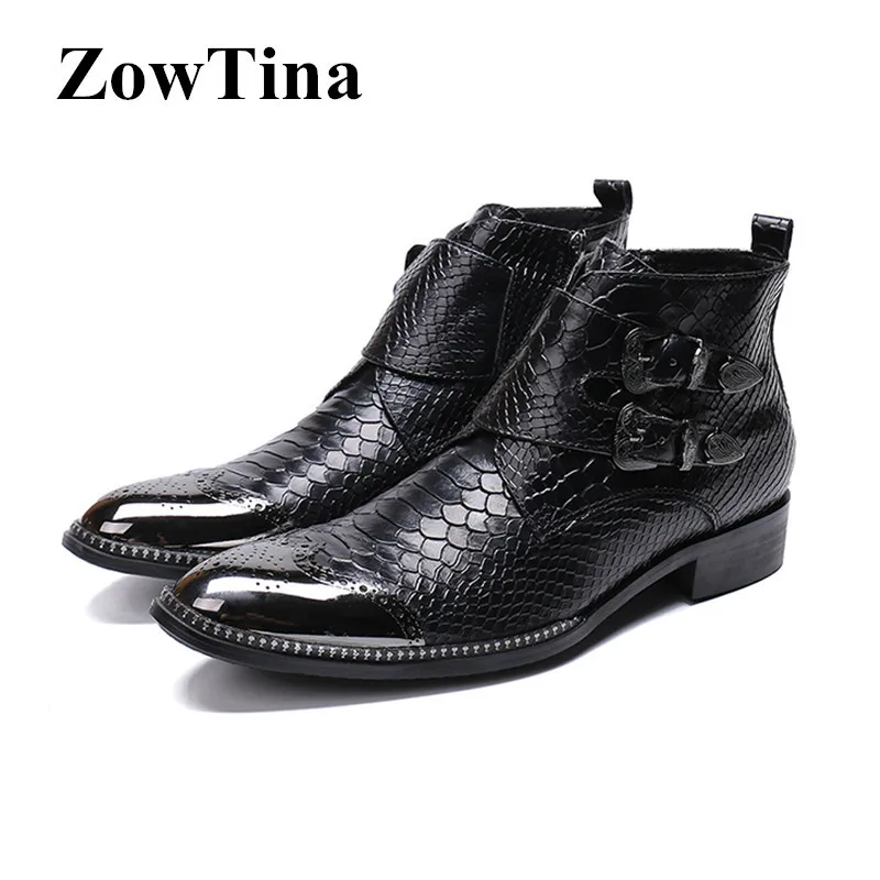 

Men Round Toe Studded Ankle Boots Double Buckle Bota Masculino Handmade Studded Office Work Booties Big Size Combat Boots Shoes