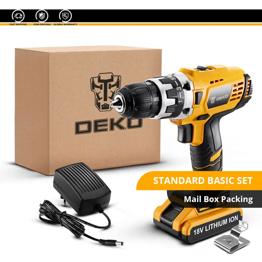 Standard Basic Set DEKO GCD18DU2 18 в мини-драйвер питания светодиодный 2 скоростной литий-ионный аккумулятор Аккумуляторная дрель домашняя DIY электрическая отвертка стандартный набор - Цвет: Standard Basic Set