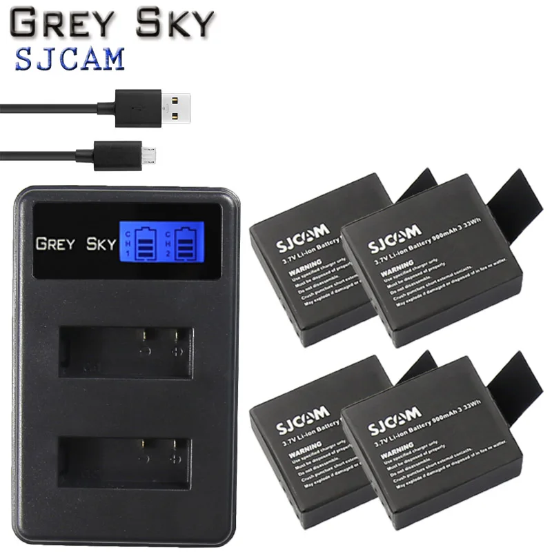 3,7 v 900mAh батарея SJ4000 Батарея SJ5000 SJ6000, Wi-Fi+ ЖК-дисплей usb зарядное устройство для спортивной экшн-камеры SJCAM sj 4000 5000 6000 7000 8000 sj9000 M10 - Цвет: Charger and 4battery
