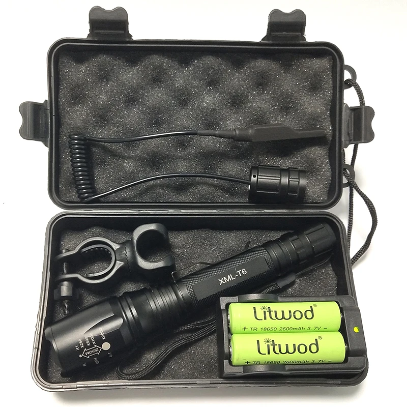 Светодиодный фонарь для охоты Litwodz65 10000 люмен CREE XM-L2 Zoom для аккумуляторов 2x18650, водонепроницаемый фонарь, время работы более 10 часов