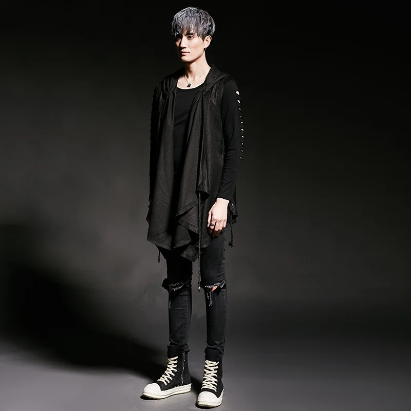 Мужской жилет с капюшоном Модный повседневный Свободный в стиле панк и готика