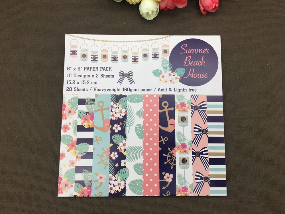AlinaCraft 20 sheets 6&quotX6&quot summer beach house patterned paper Scrapbooking pack handmade craft Background pad | Дом и сад