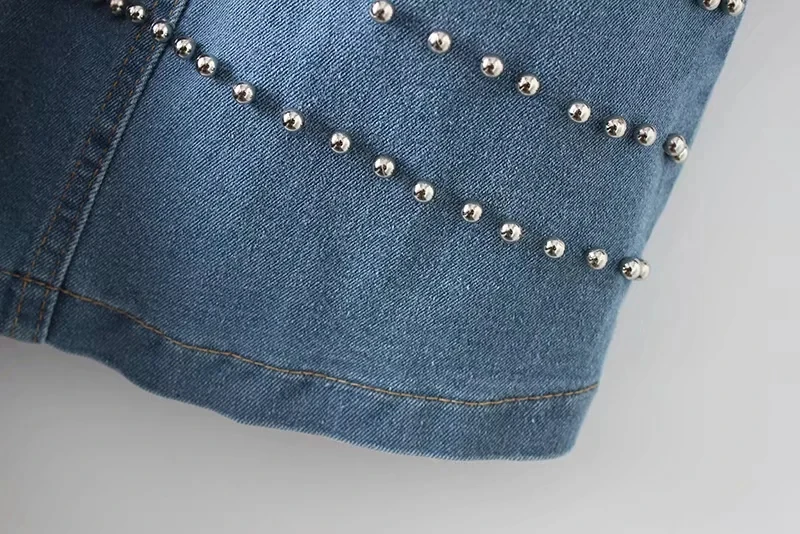 Женское платье с бисером джинсовое мини 2019 весенние элегантные карманы отложной