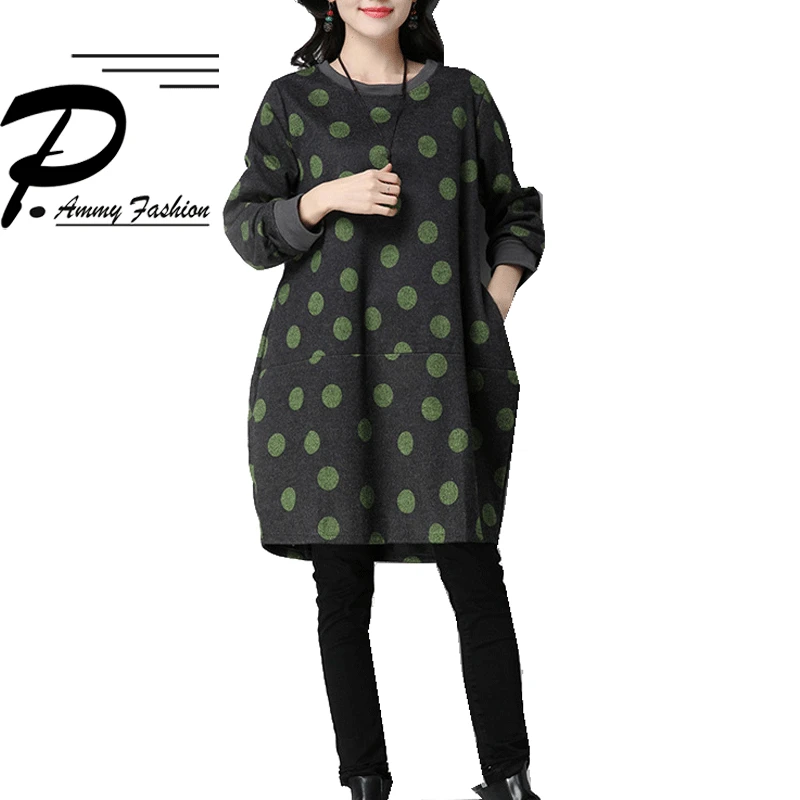 Флисовая подкладка теплый джемпер в горошек шерстяное платье 2017 Женская