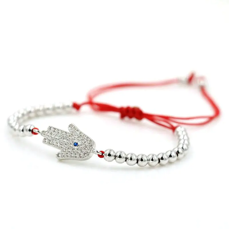 BPPCCR 4 мм Медь бусины Для женщин хамса руки счастливая красная веревочная нить