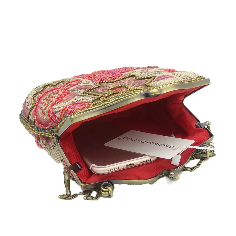 Boutique De FGG женский вечерний кошелек в китайском стиле с цветочной вышивкой, украшенный бисером, клатч с цветочным узором для невесты, сумка для свадебной вечеринки