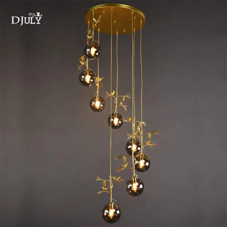 買取 アメリカステンドグラスバブル金属鳥スパイラル階段シャンデリア高級ロフト装飾ランプヴィラ階段 Led 照明器具