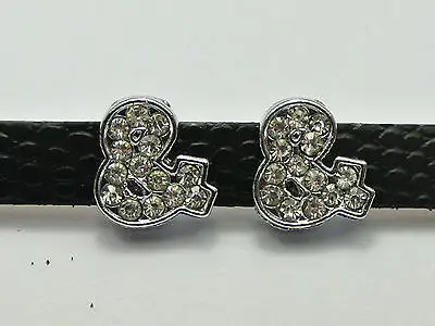 

10 Silver Tone Alloy Rhinestone AND Symbol "&" Slide Charms Fit 8mm