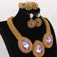 dudo african jewelry set gold dubai necklace set crystal beaded jewellery set with big rhinstone nigerian wedding party set 2019