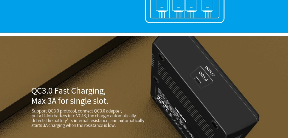XTAR VC4 S VC4S QC3.0 быстрая зарядка, Max3A для один слот применяется к 3,6/3,7 v Li-Ion IMR/INR/ICR/Батарея 18650 14500 20700 21700