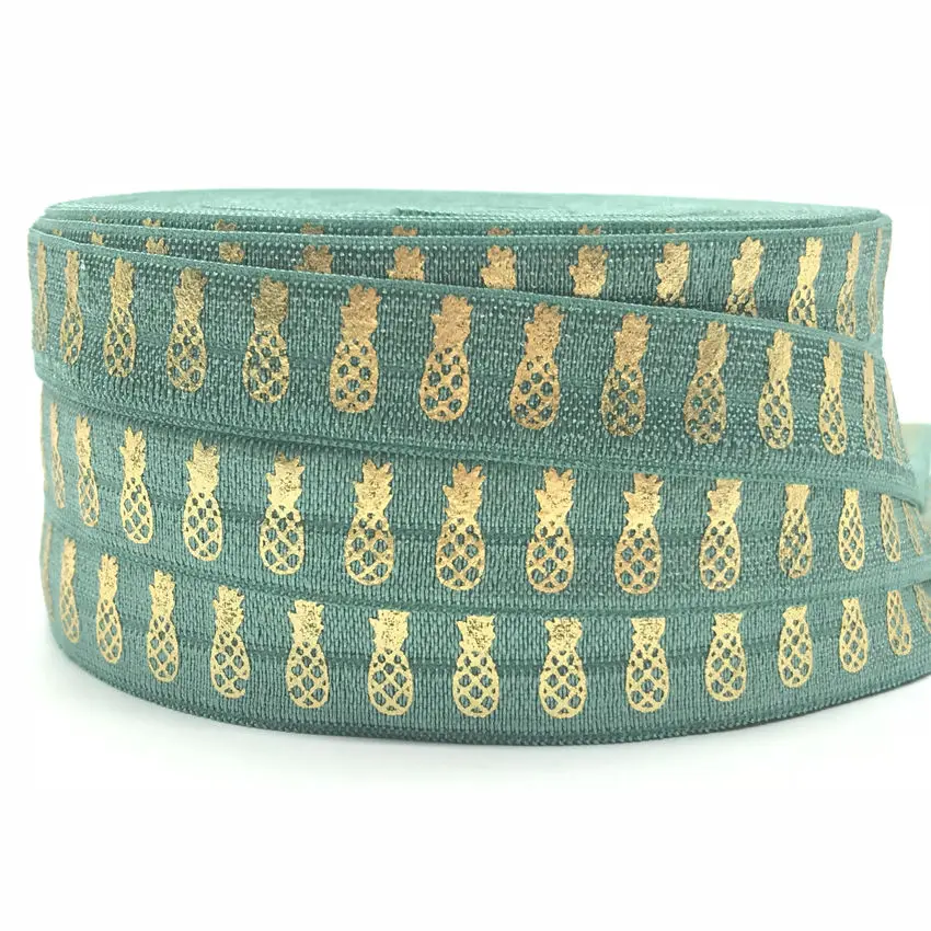 dark green 16 мм 10Y ананас Золотая фольга с принтом сгибающиеся эластичные Ananas FOE лента Diy повязка на голову Швейные вечерние аксессуары Свадебные украшения - Цвет: dark green