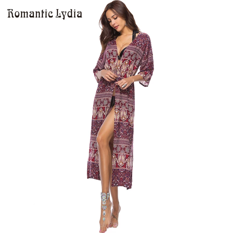 2018 Summer Floral Boho Kimono Cardigan Women Print Casual Loose Long Transparent Blouse Femme Bohemian Beach Wear Cover Up | Женская