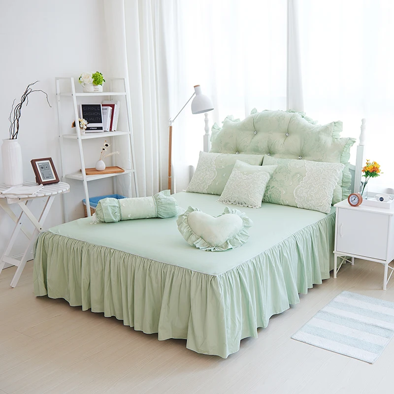 2019 White green princess style 100% Cotton lace jacquard luxury wedding Bedding Set Duvet Cover Bed Linen skirt Pillowcases | Дом и сад