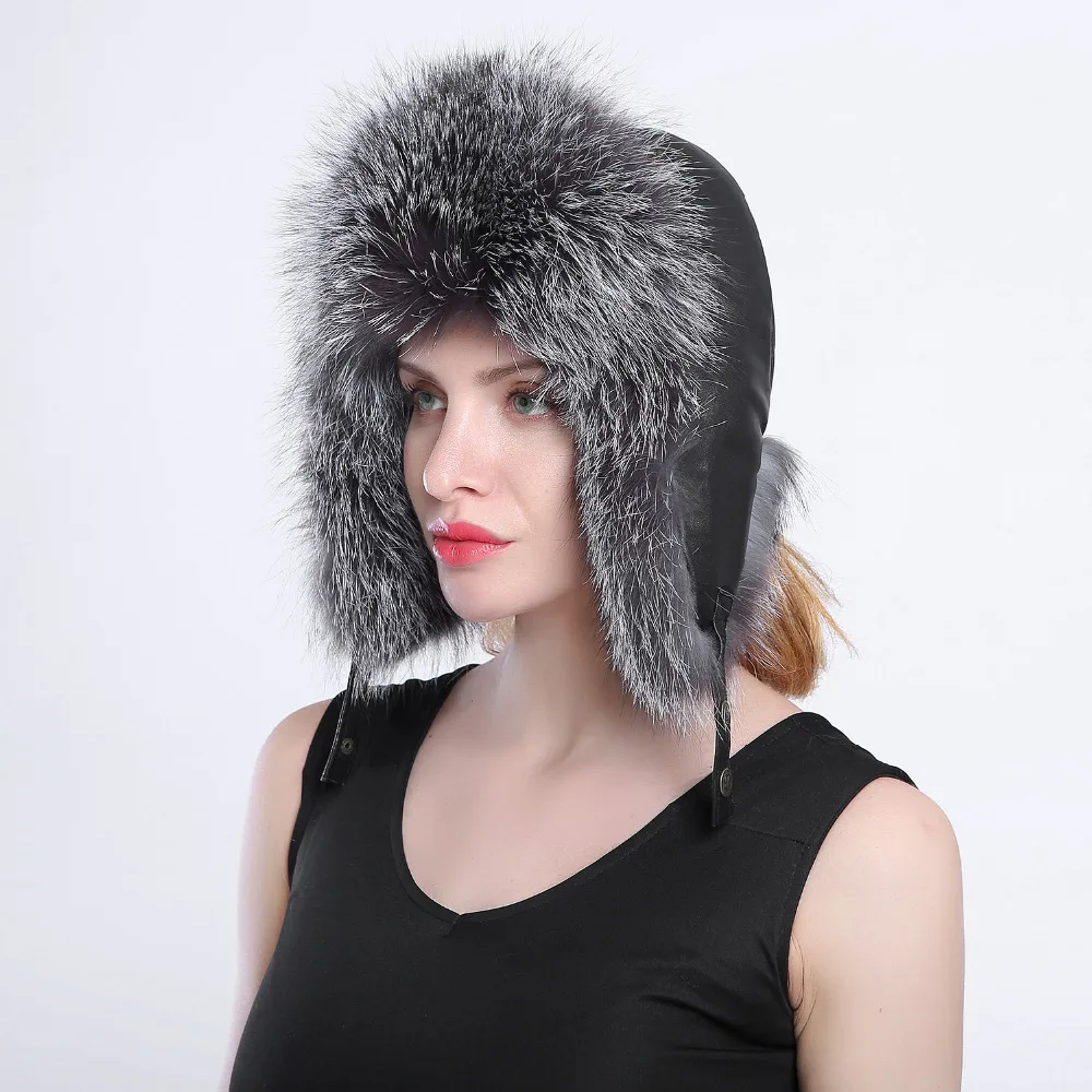 Женская шапка из натурального Лисьего меха с помпоном зимняя шапка-ушанка для