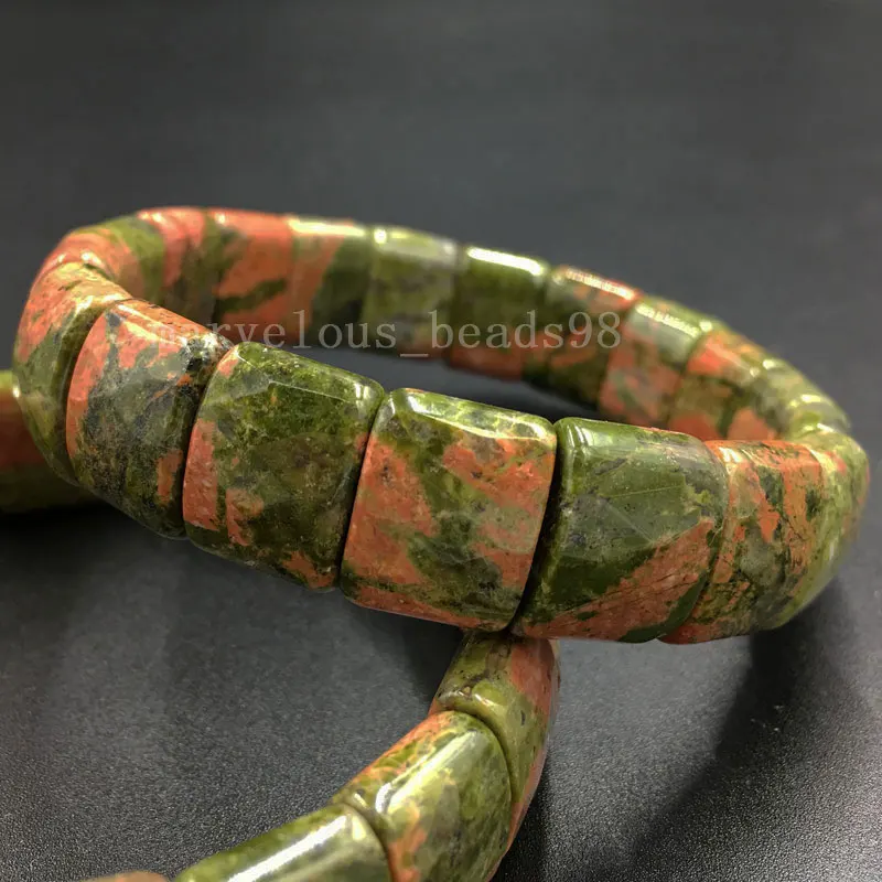Unakite G8314 Обсидиановый Кристалл жаспе Лабрадорит тигры глаз родорит унакит для женщин мужчин искусство стрейч браслет 71/" PWB605b - Окраска металла: Unakite G8314
