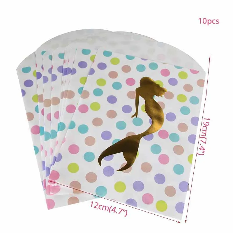 10pcs Candy Bags Одноразовые столовые приборы для девочек на день рождения, вечерние тарелки в форме русалки с воздушным шаром, баннеры для мальчиков и девочек, вечерние украшения для свадьбы - Цвет: 10pcs Candy Bags