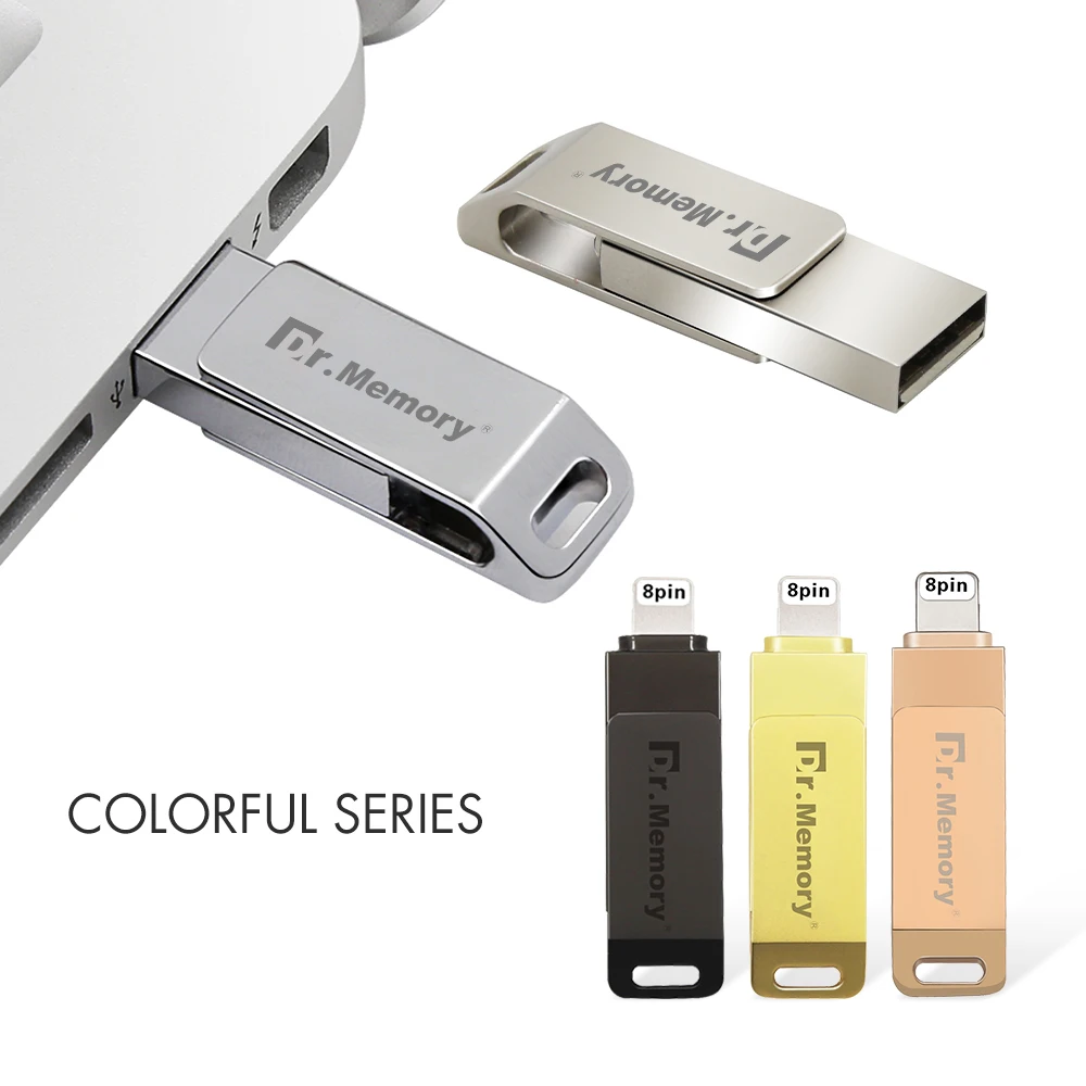 2 в 1 OTG металлические USB флеш-накопители 32 ГБ для iphone 6s 7 8 Plus Флешка 16 Гб 64 Гб карта памяти полная емкость I флэш-диск для IOS