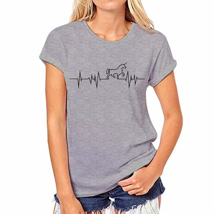 3 Color Plain T Shirt Women Cotton Elastic T-shirts Female Casual Tops Lovely Horse Printed Short Sleeve T-shirt Unicorn | Женская
