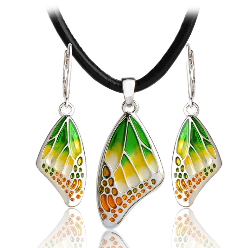 Вечерние Ювелирные наборы в форме бабочки кожаная цепочка ожерелье зеленая