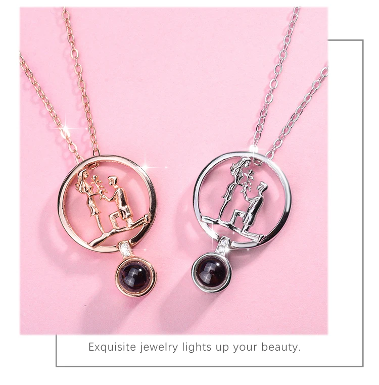 Angel Caller 925 Sterling Silver 100 Languages I Love You Necklace Projective Sparkly Pendant Romantic Love Memory Jewelry Gift