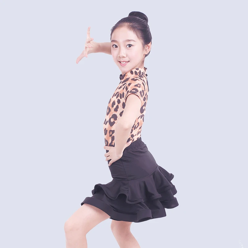 Latin Dance Costume Girls Leopard Long Sleeve Practice Clothes Competition Dresses Children Tango DQL1309 | Тематическая одежда и