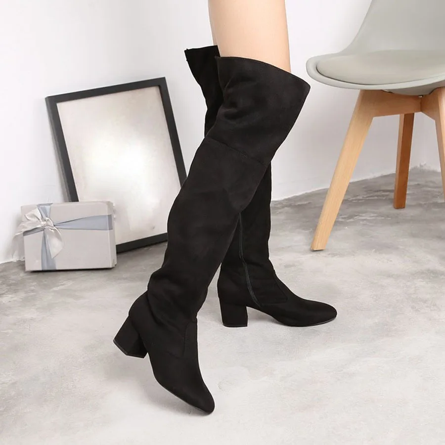 Пикантные черные облегающие высокие сапоги женская обувь на высоком каблуке |