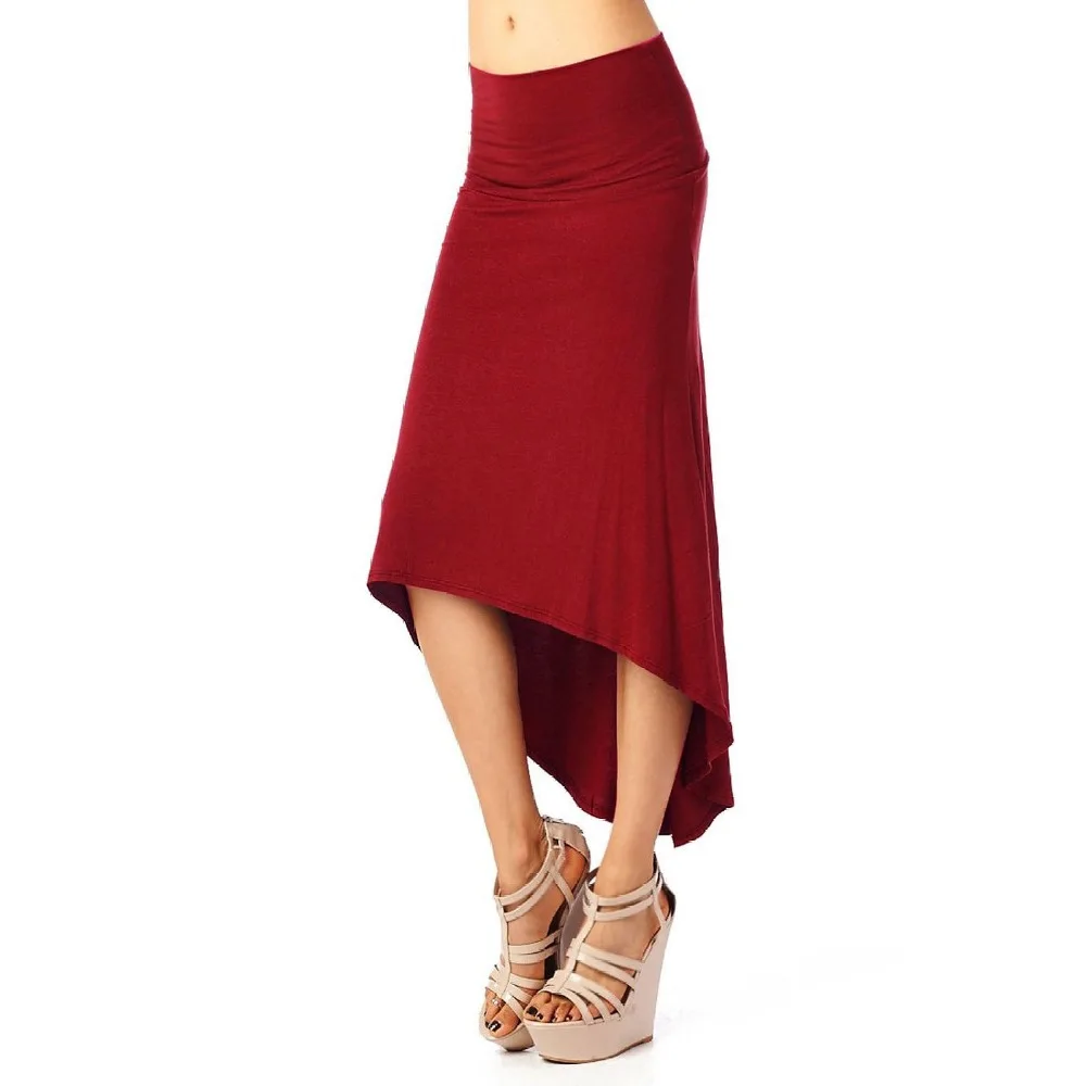 Женская Асимметричная длинная юбка Ласточкин хвост черная/винно красная Осень