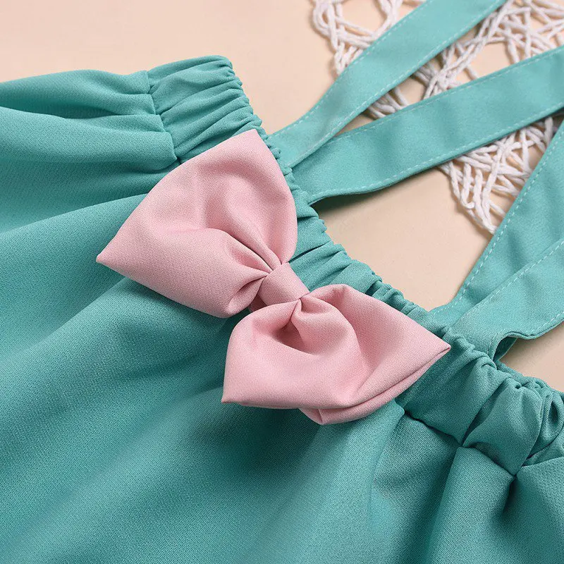 Летние Короткие топы для маленьких девочек + зеленое платье на бретелях Детские