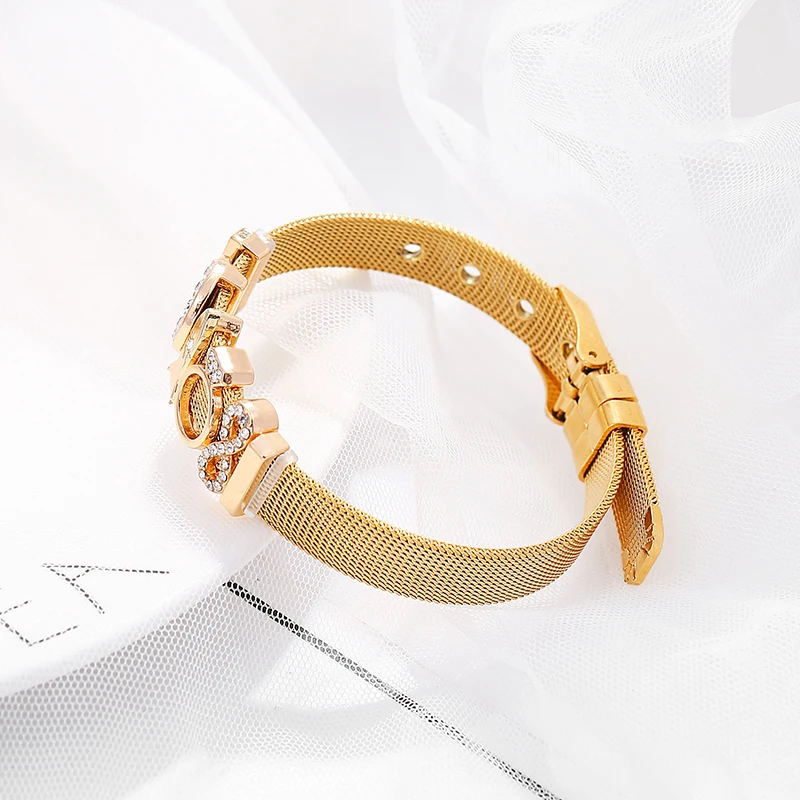 Женский сетчатый Браслет из нержавеющей стали золотистый браслет с сердечком
