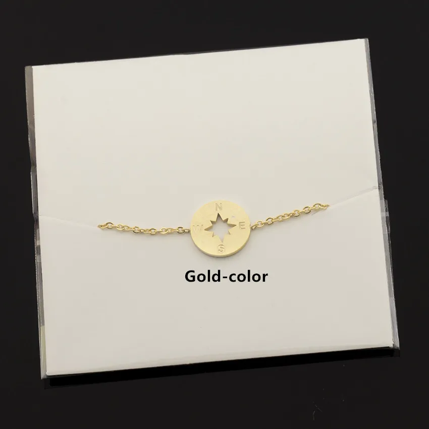 V Attract Vintage Compass Charm Bracelet Gold Silver Stainless Steel Chain Simple Geometric Round Pulseira Women Men Jewelry|charm bracelet|bracelet