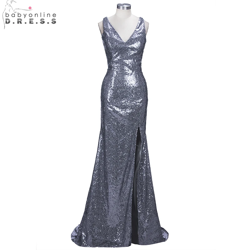 Сексуальный v образный вырез платье русалки с блёстками длинный Выпускные платья