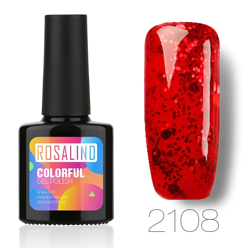 2108 ROSALIND гель 1S Красный бриллиант гель для ногтей с блестками Набор лаков Светодиодный УФ-гель лак замачиваемый верхний базовый слой необходимый лак для ногтей - Цвет: 2108