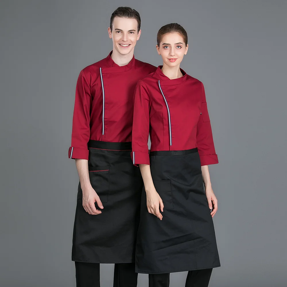 Мужские и женские приготовления куртки шеф повара отеля кухня форма с длинным